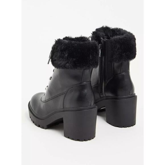 NWT Torrid Fur Hiker Bootie Chunky Black Block Boots Shoe Plus Size: 11.5 Wide - Picture 2 of 8
